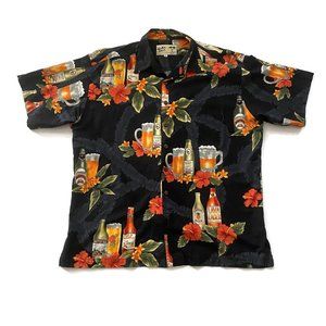 Koko Island Men's Hawaiian Shirt size XL Black Hawaii Beer Hibiscus Aloha